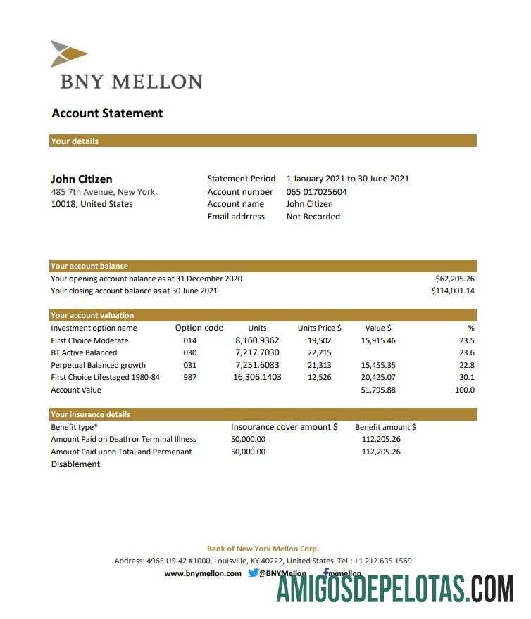 USA Bank Of New York Mellon Excel Pdf modelo